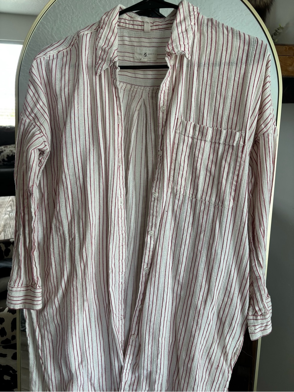 Lou & Grey White Dress with Red Pinstripes